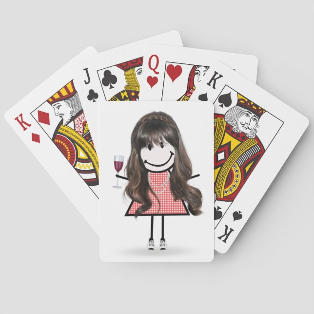 Stick figur Girl with Vin Glass Casinokort (Baksidan)