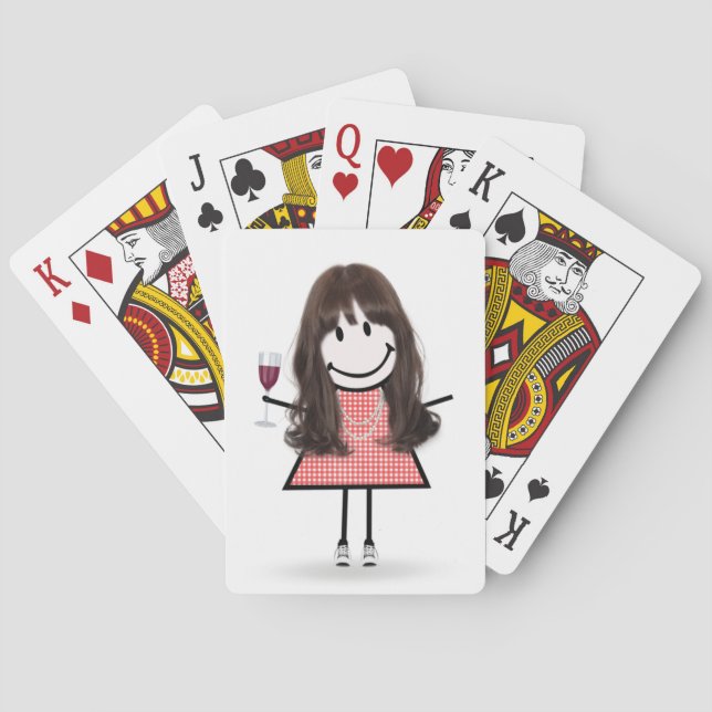 Stick figur Girl with Vin Glass Casinokort (Baksidan)