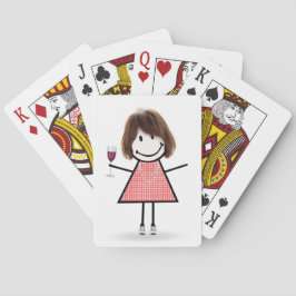 Stick figur Girl with Vin Glass Casinokort
