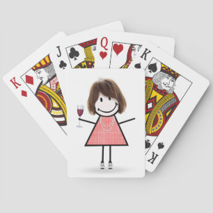 Stick figur Girl with Vin Glass Casinokort