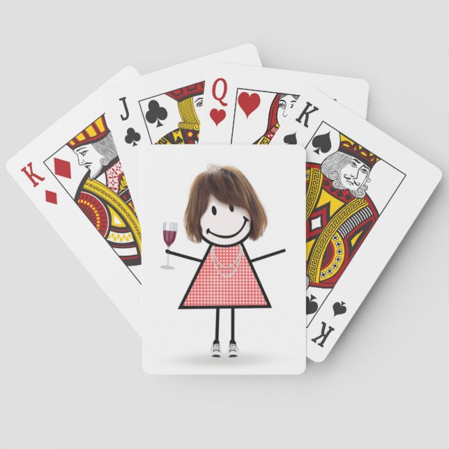 Stick figur Girl with Vin Glass Casinokort (Baksidan)