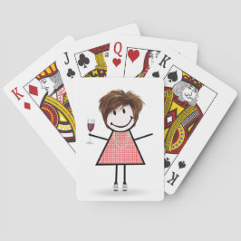 Stick figur Girl with Vin Glass Casinokort