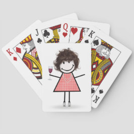 Stick figur Girl with Vin Glass Casinokort