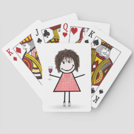 Stick figur Girl with Vin Glass Casinokort