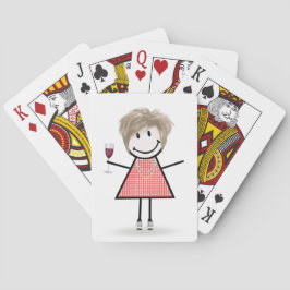 Stick figur Girl with Vin Glass Casinokort