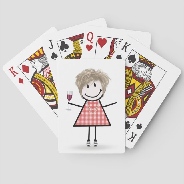 Stick figur Girl with Vin Glass Casinokort (Baksidan)