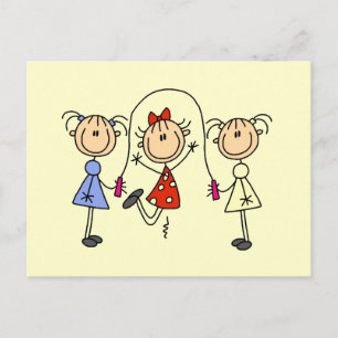 stick figur GIrls Jumping Rope Vykort