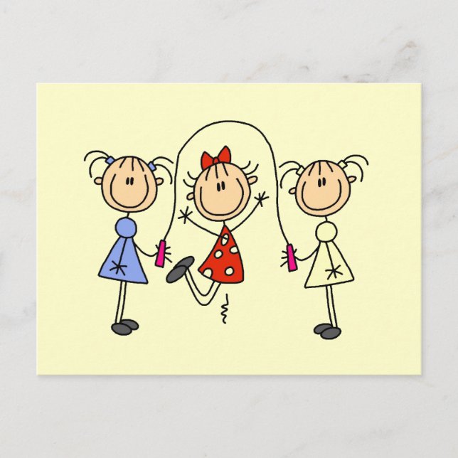 stick figur GIrls Jumping Rope Vykort (Framsida)