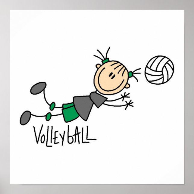 Stick figur Girls Volleyball T-shirts och presente Poster (Framsidan)