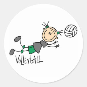 Stick figur Girls Volleyball T-shirts och presente Runt Klistermärke
