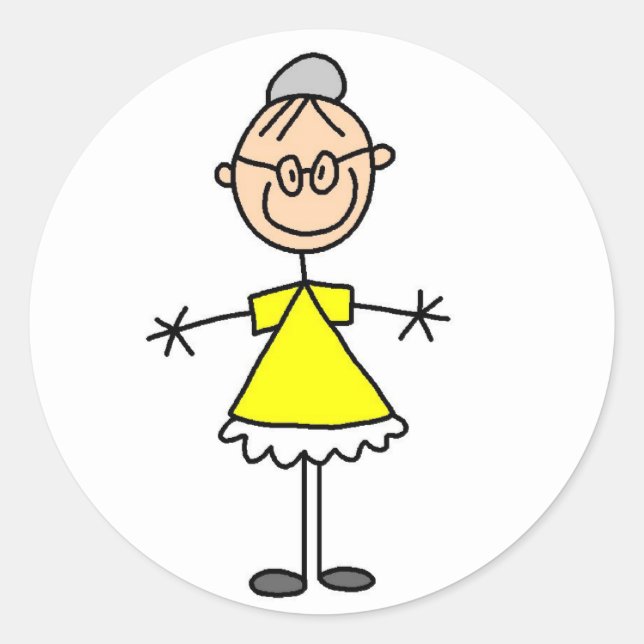 Stick figur Grandma Sticker Runt Klistermärke (Framsida)