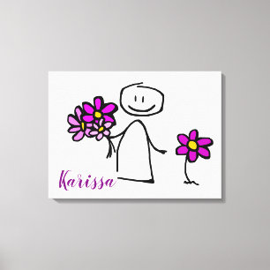 Stick figur Holding Flowers Canvastryck
