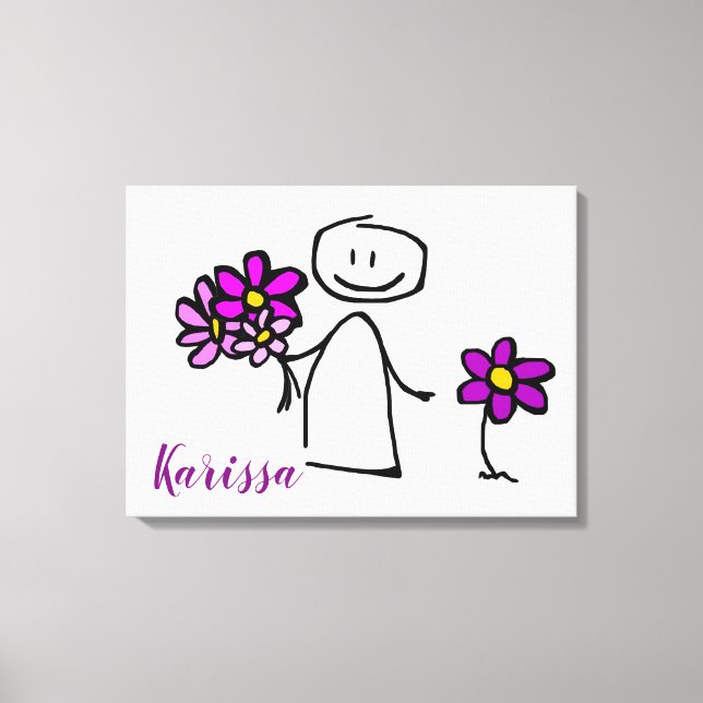 Stick figur Holding Flowers Canvastryck (Framsida)