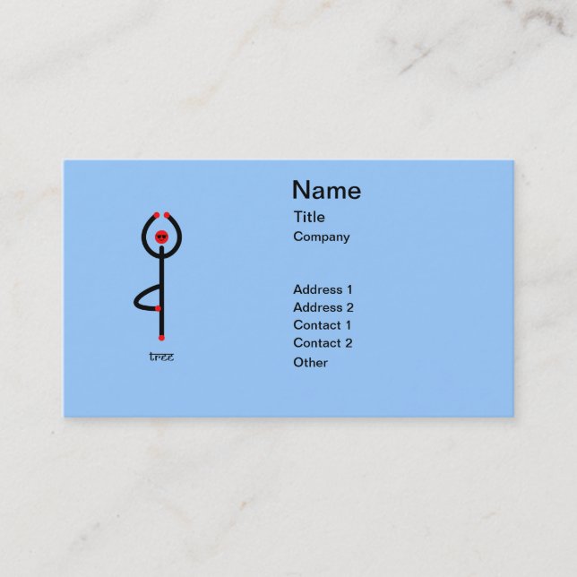 Stick figur i träd yoga står med sanskrit text. visitkort (Framsida)