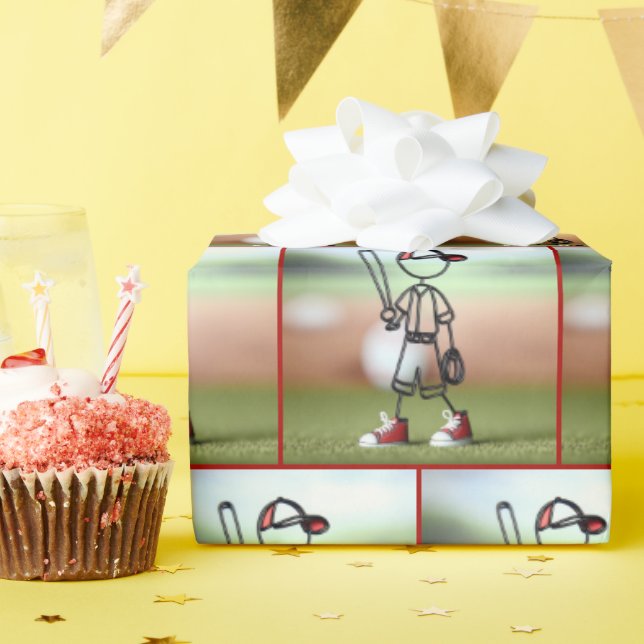 Stick figur Kid Baseball Player Presentpapper (Födelsedagsfest)