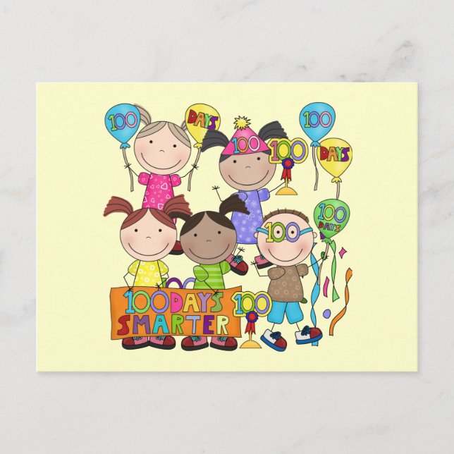 stick figur Kids 100 dagar smartare Vykort (Framsida)