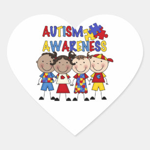 Stick figur Kids Autism Awareness Hjärtformat Klistermärke