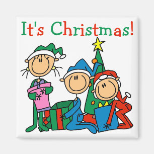 Stick figur Kids Det är julskjortor och julklappar Magnet
