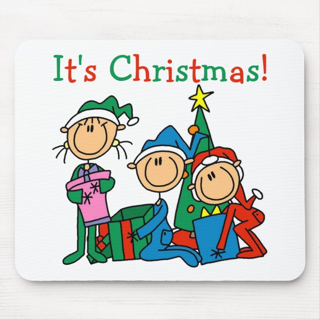 Stick figur Kids Det är julskjortor och julklappar Musmatta (Framsidan)