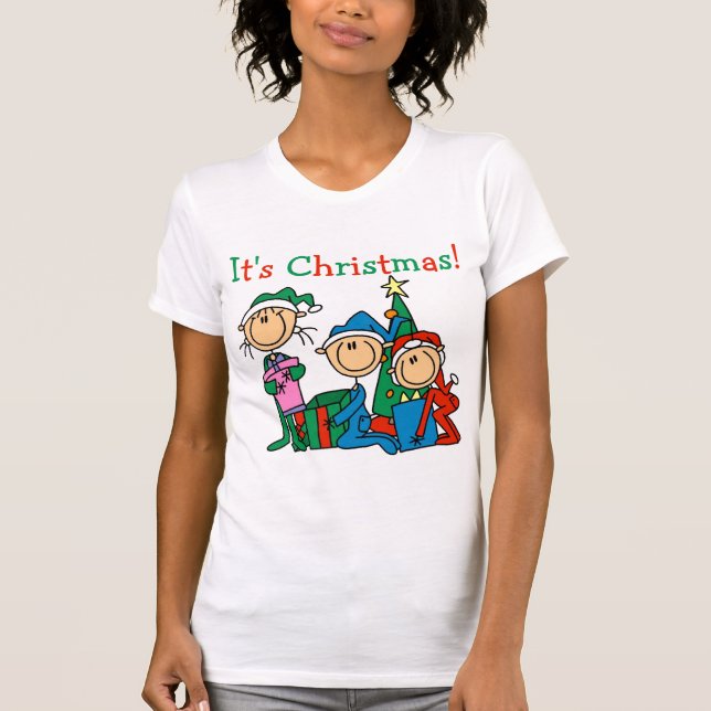 Stick figur Kids Det är julskjortor och julklappar T-shirt (Framsida)