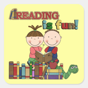 Stick figur Kids Reading är Roligt Fyrkantigt Klistermärke