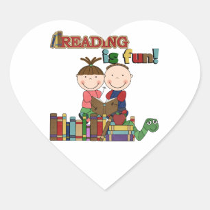 Stick figur Kids Reading är Roligt Hjärtformat Klistermärke