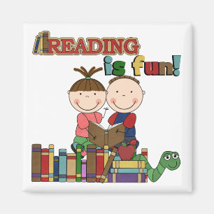 Stick figur Kids Reading är Roligt Magnet