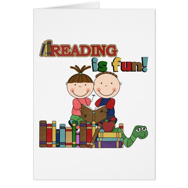 Stick figur Kids Reading är Roligt OBS Kort (Framsidan)