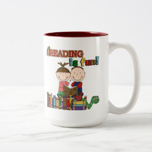 Stick figur Kids Reading är Roligt Två-Tonad Mugg