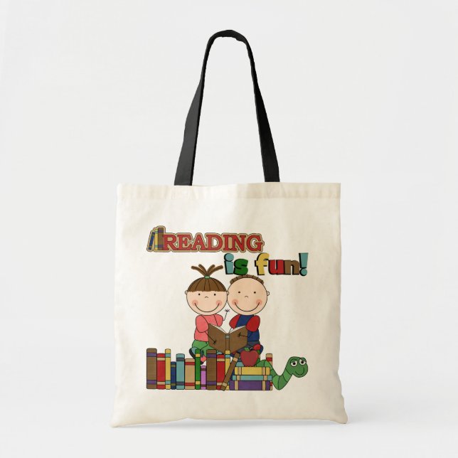 Stick figur Kids Reading är Roligt Tygkasse (Framsidan)