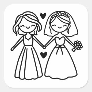 Stick figur Lesbisk Brides Bröllop Fyrkantigt Klistermärke