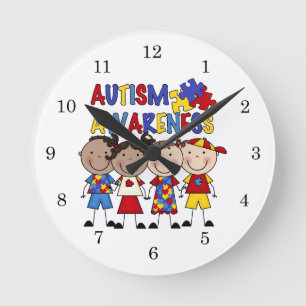 Stick figur lurar Autismmedvetenhet Rund Klocka