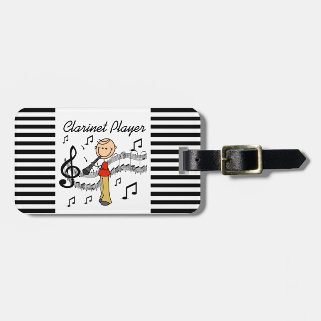 Stick figur Male Clarinet Player Tshirts och Gift Bagagebricka (Horisontell Framsida)