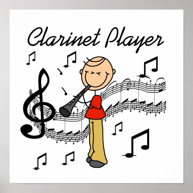 Stick figur Male Clarinet Player Tshirts och Gift Poster (Framsidan)