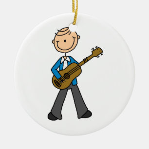 Stick figur Male Guitar Player T-shirts och presen Julgransprydnad Keramik