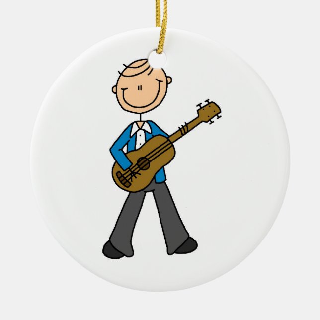 Stick figur Male Guitar Player T-shirts och presen Julgransprydnad Keramik (Framsidan)