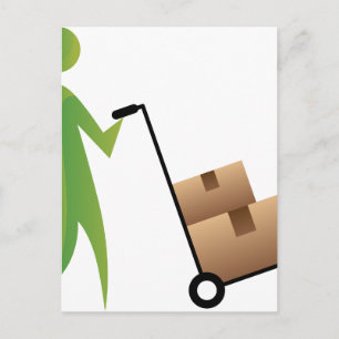 Stick figur Man Flytta Boxes Handtruk Vykort