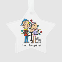 Stick figur Parents, Boy, Baby, Cat Ornament