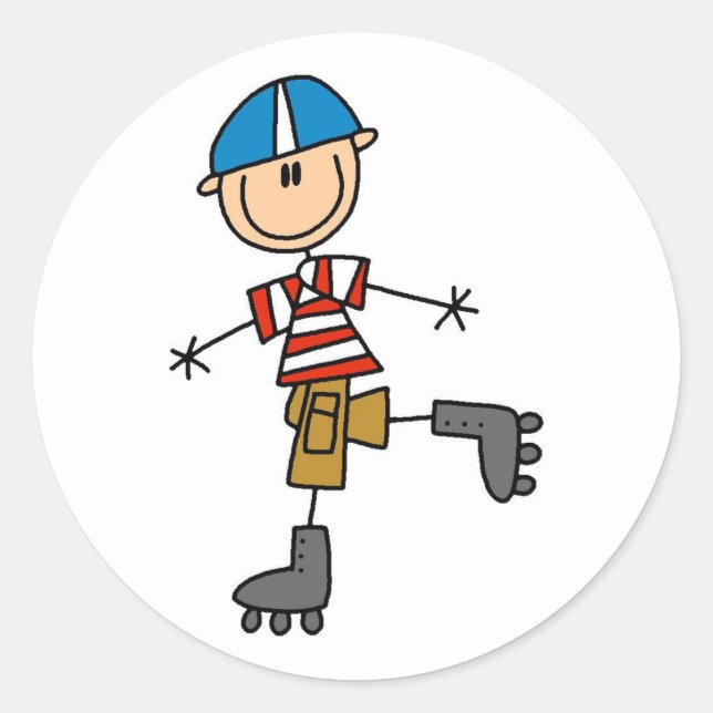 Stick figur Roller Skating Runt Klistermärke (Framsida)