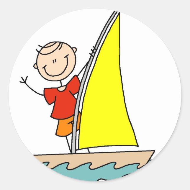 Stick figur Sailing Sticker Runt Klistermärke (Framsida)