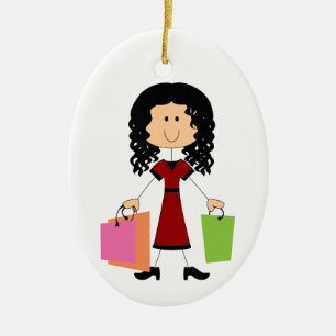 Stick figur Shopping Julgransprydnad Keramik
