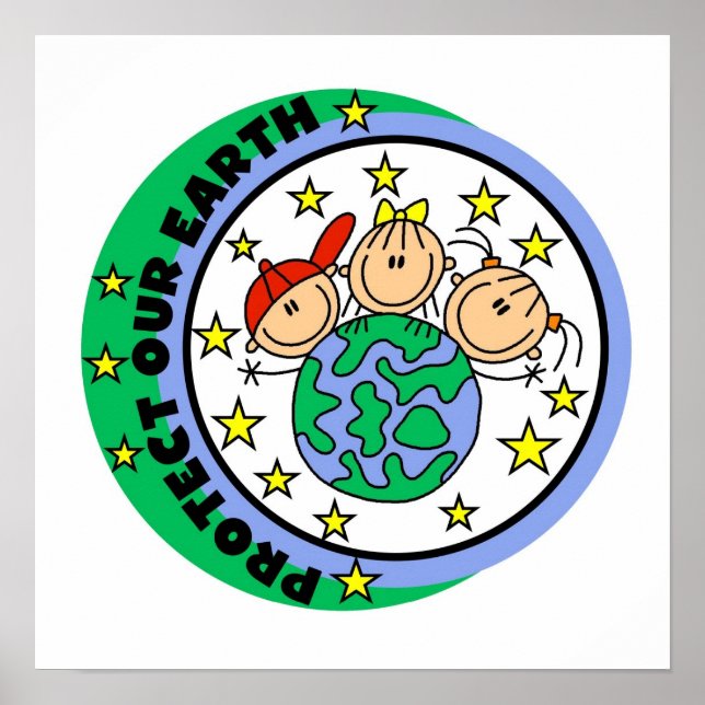 Stick figur Skydda vår jord T-shirts och presenter Poster (Framsidan)