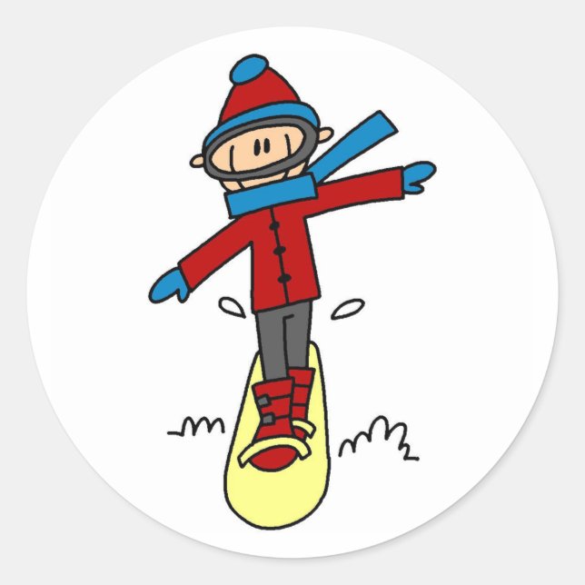 Stick figur Snowboarding Runt Klistermärke (Framsida)