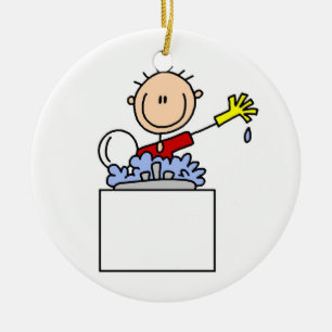 Stick figur som gör disk julgransprydnad keramik
