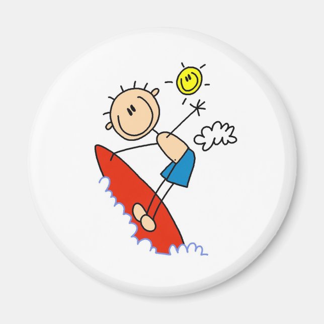 Stick figur Surfer Boy Button Magnet (Framsidan)