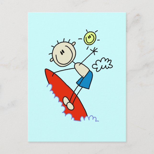 Stick figur Surfer Boy Tshirts och Gifts Vykort (Framsida)