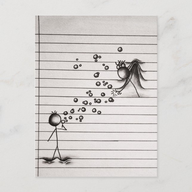 Stick figur Tecknad Boy Bubbles till Girl Vykort (Framsida)