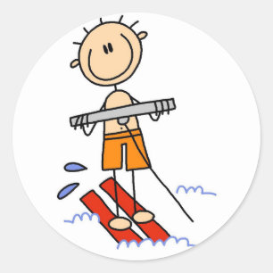 Stick figur Vatten Skiing Tshirts och presenter Runt Klistermärke