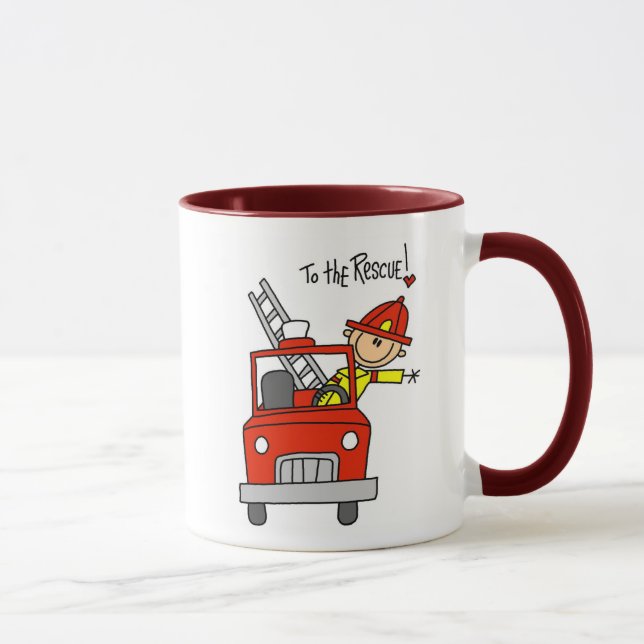 Stick figurbrandmannen med avfyrar motormuggen mugg (Höger)