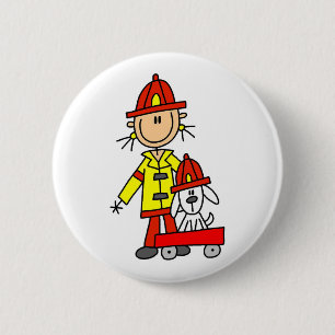 Stick figurbrandmannen med Dalmation knäppas Knapp